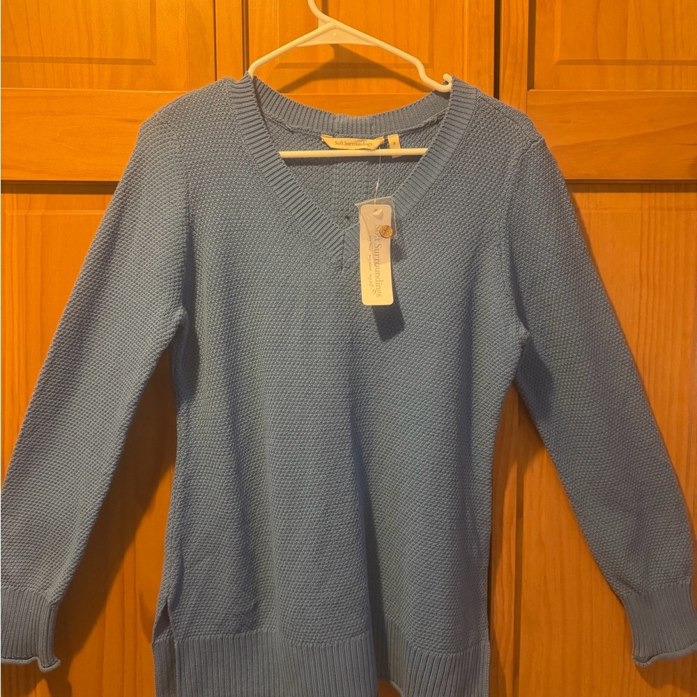 Light Blue V-Neck Knit Sweater - Women